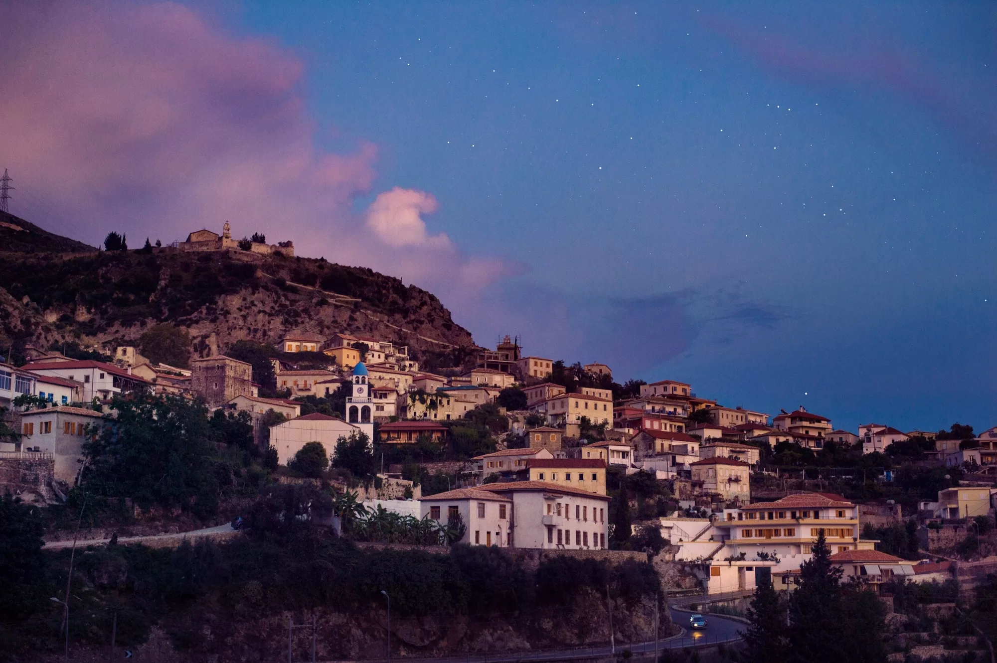 Dhermiu village in the south of Albania dusk view