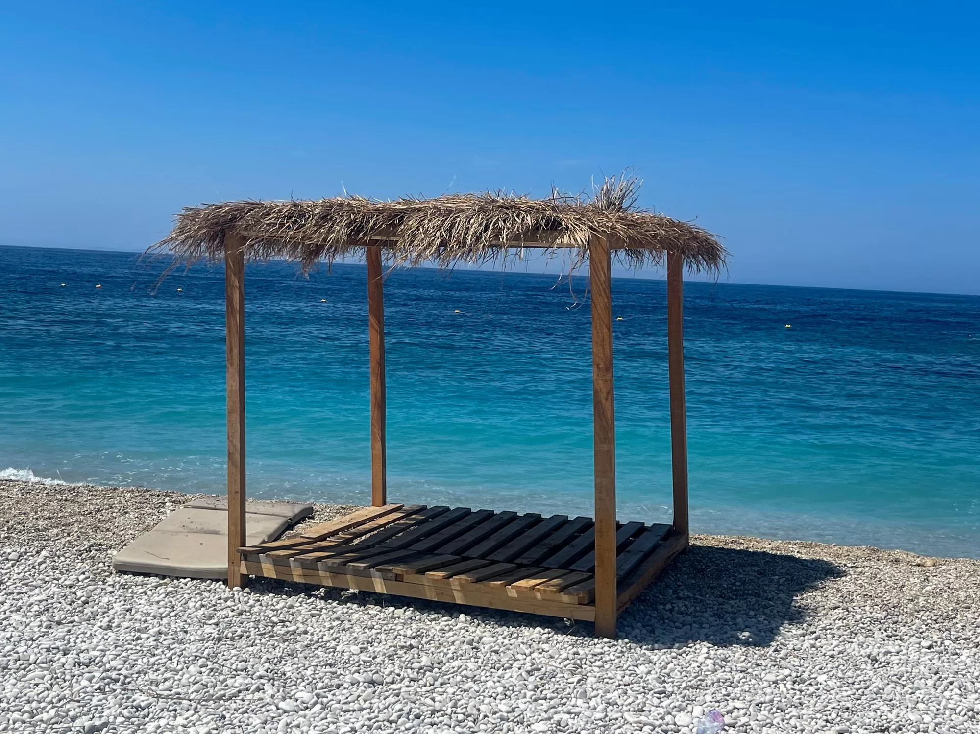 White beach canopies. Luxury beach tents at a resort. Beach concept